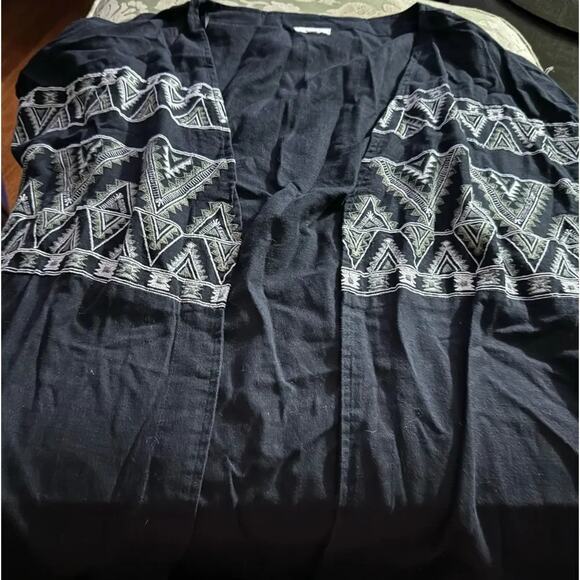 World Market Black Embroidered Lace Fringe Open Front Kimono Free Size MSRP $110 - Picture 7 of 11